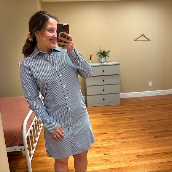 NWT Polo Ralph Lauren Blue White Striped Cotton Long Sleeve Mini Dress 6 - Picture 4 of 14